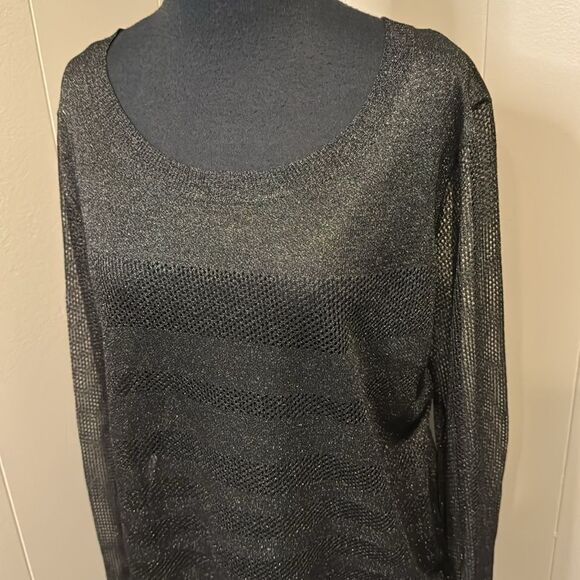 Lorna Jane black sparkle open weave stripes & sleeves lightweight sweater. - Picture 1 of 9